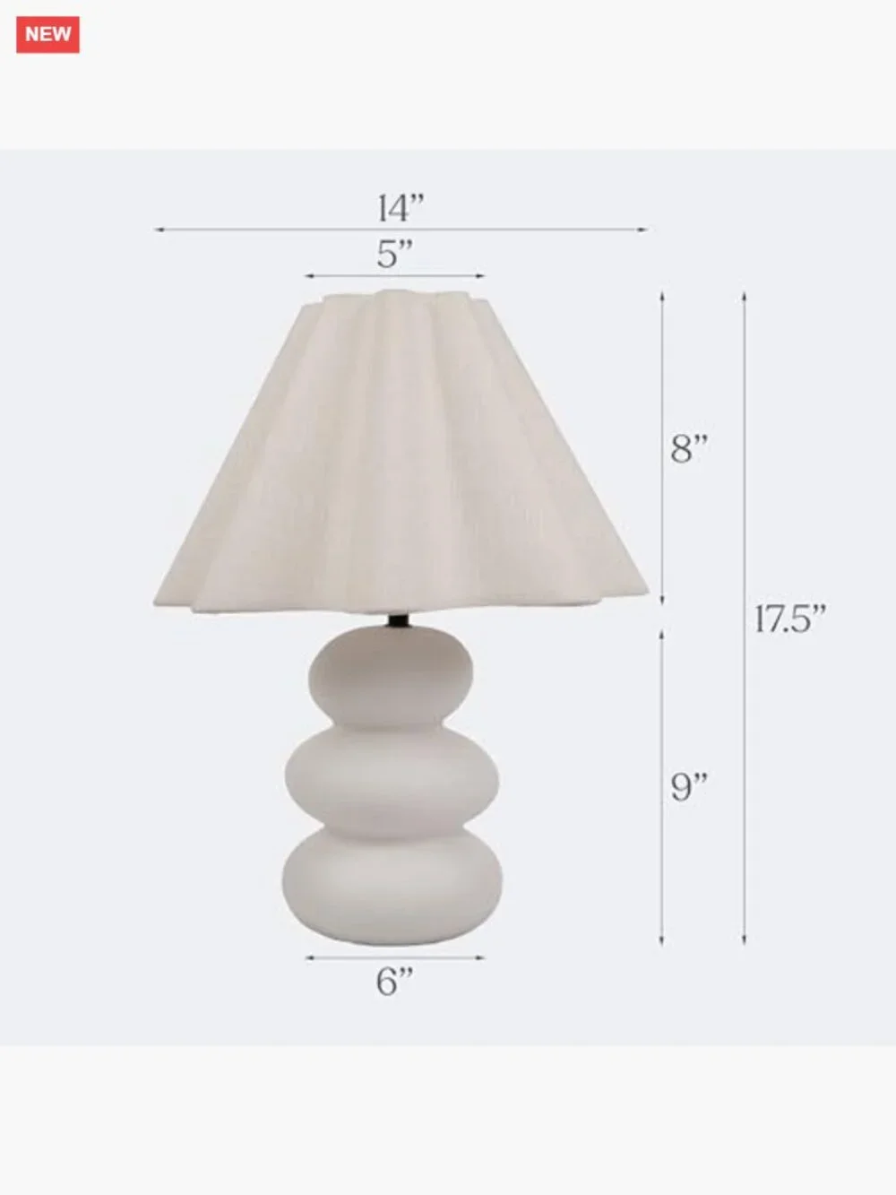 Modern Ceramic Table Lamp with Scalloped Linen Shade, 17.72